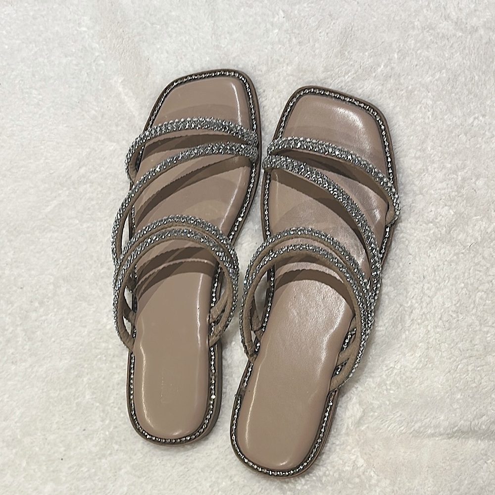 Nude Crystal embellished sandals with crystal straps